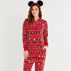 Disney Onesie Christmas Pajama with Fleece Lined Hood with Ears Size Small EUC
